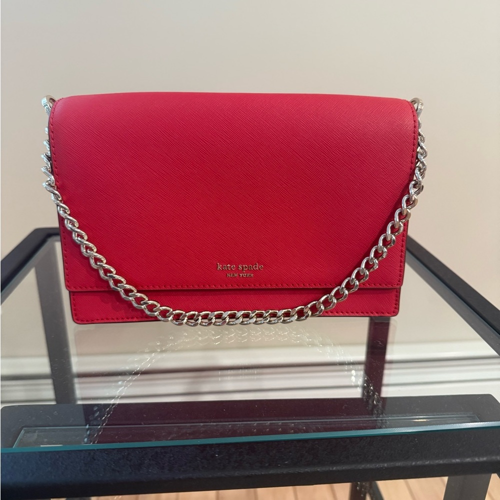 Kate Spade Red Crossbody Bag with Chain Strap